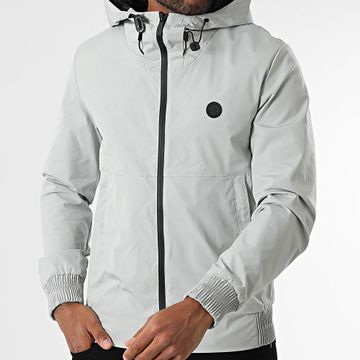 Kymaxx - Chaqueta gris claro con capucha y cremallera