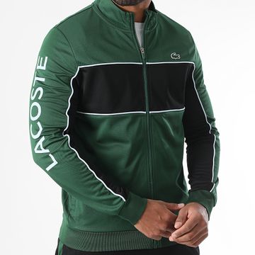 Lacoste - Sudadera bicolor con cremallera Logo cocodrilo bordado Classic Fit Bottle Green Negro