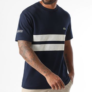 Lacoste - Classic Fit Logo Cocodrilo Bordado Camiseta Azul Marino Beige