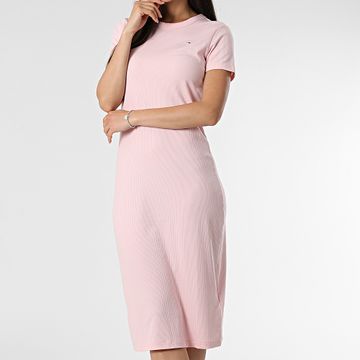 Tommy Jeans - Mujer Bodycon Midi Tee Shirt Maxi Vestido 9721 Rosa Claro