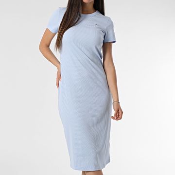 Tommy Jeans - Bodycon Midi Camiseta Mujer Maxi Vestido 9721 Azul Claro
