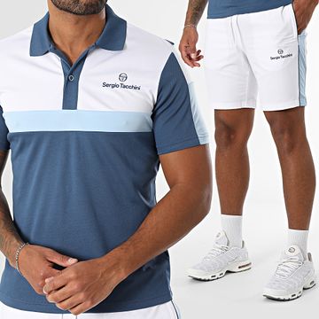 Sergio Tacchini - Alata Blanco Azul Marino Polo Manga Corta Pantalón Corto Conjunto Jogging