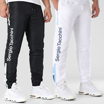 Sergio Tacchini - Lote de 2 Denso 41124 Blanco Azul Claro Negro Verde Claro Rayas Pantalones Jogging
