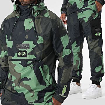 Vrunk - Cazadora con capucha de camuflaje y pantalón de jogging Negro Verde
