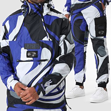 Vrunk - Conjunto de chaqueta cortaviento con capucha de camuflaje y pantalón de jogging Azul real Negro Gris