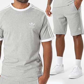 Adidas Originals - Conjunto de camiseta de 3 rayas y pantalón corto de jogging IA4848 IU2340 Gris brezo