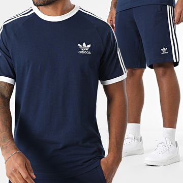 Adidas Originals - Conjunto Camiseta 3 Rayas Y Pantalón Corto IA4850 IM9424 Azul Marino Blanco