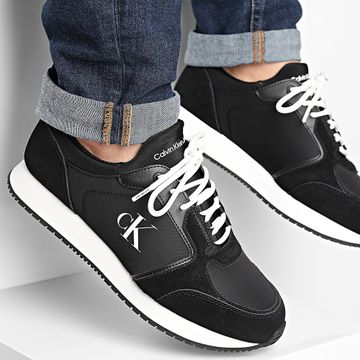 Calvin Klein - Baskets Runner Sock Laceup 1152 Negro Blanco Brillante