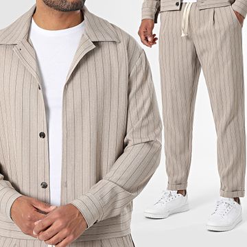 Frilivin - 155 Conjunto de camisa y pantalón a rayas beige