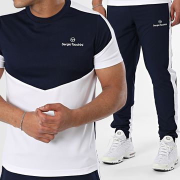 Sergio Tacchini - Giardino 41003 41005 Conjunto de camiseta y pantalón de chándal azul marino y blanco