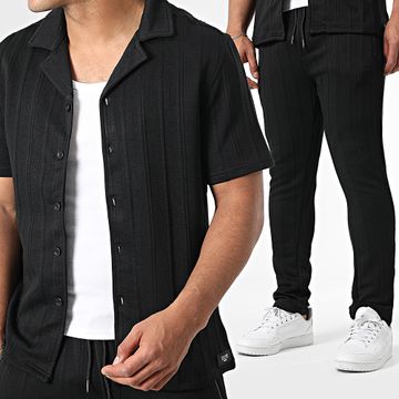 Zelys Paris - Conjunto de pantalón negro a rayas y camisa de manga corta
