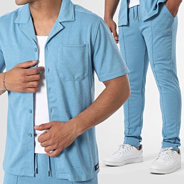 Zelys Paris - Conjunto de camisa de manga corta y pantalón azul claro Udo