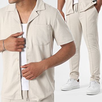 Zelys Paris - Conjunto de camisa de manga corta y pantalón Udo Beige