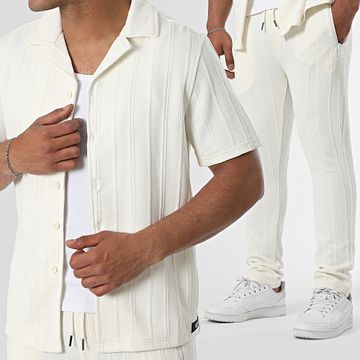 Zelys Paris - Conjunto de camisa de manga corta y pantalón a rayas crudo