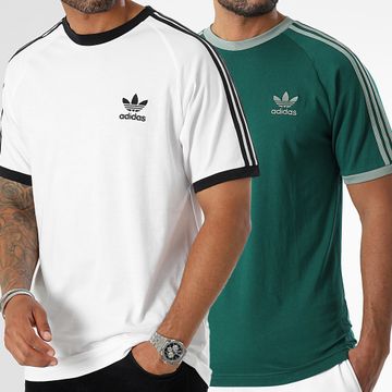 Adidas Originals - Lote De 2 Camisetas De 3 Rayas IA4846 JN7017 Blanco Verde Oscuro
