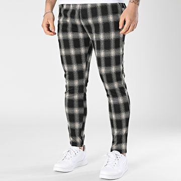 John H - 530 Skinny Negro Beige Pantalones a cuadros