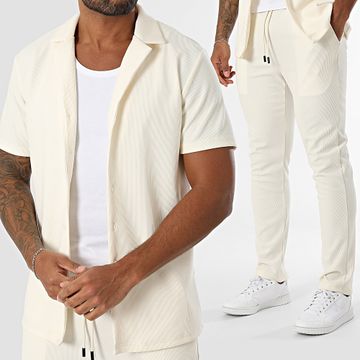 John H - Conjunto de camisa de manga corta y pantalón 342 Beige claro