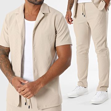 John H - Conjunto de camisa de manga corta y pantalón 342 Beige