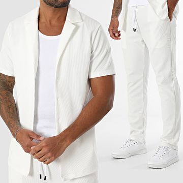 John H - 342 Conjunto blanco de camisa de manga corta y pantalón