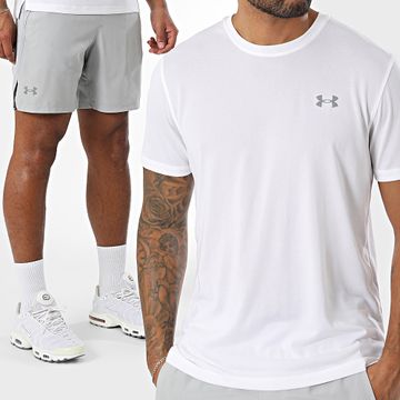 Under Armour - Conjunto de camiseta Launch y pantalón corto 1382582 1382620 Blanco Gris