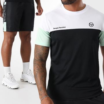 Sergio Tacchini - Conjunto de camiseta y pantalón corto 40845 40815 Blanco Negro Verde claro