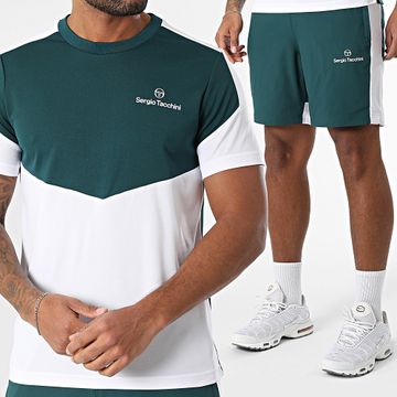 Sergio Tacchini - Giardino 41003 41006 Conjunto de camiseta y pantalón corto verde oscuro y blanco