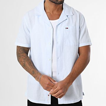 Tommy Jeans - Camp 0895 Camisa de manga corta en mezcla de lino Azul claro