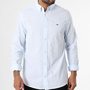Tommy Jeans - Camisa Manga Larga Regular Mezcla de Lino 0875 Azul Claro