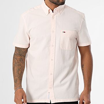 Tommy Jeans - Camisa Manga Corta Rayas Regular Seersucker 0891 Rosa Claro Blanco