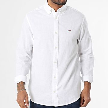 Tommy Jeans - Camisa Manga Larga Regular Mezcla de Lino 0875 Blanca