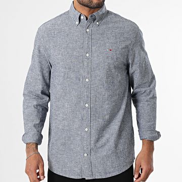 Tommy Jeans - Camiseta de manga larga Regular Mezcla de Lino 0875 Black Heather