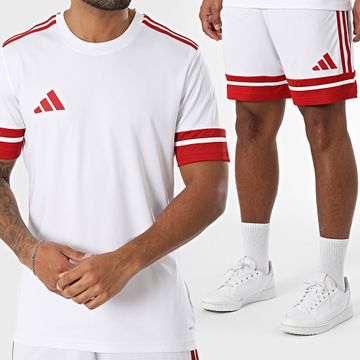 Adidas Performance - Conjunto de camiseta y pantalón corto a rayas SQUA25 Jersey JG5829 JH3404 Blanco Rojo