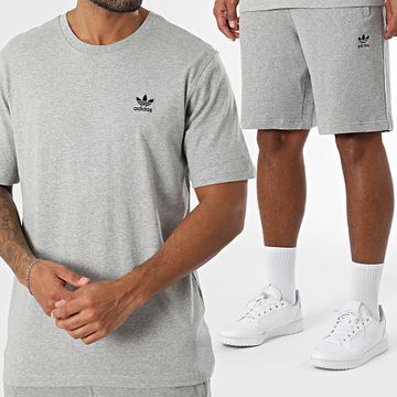Adidas Originals - Conjunto de camiseta y pantalón corto Trefoil Essential JC9988 IY8517 Gris jaspeado