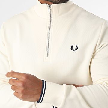 Fred Perry - M3574 Sudadera con cuello y media cremallera Crudo