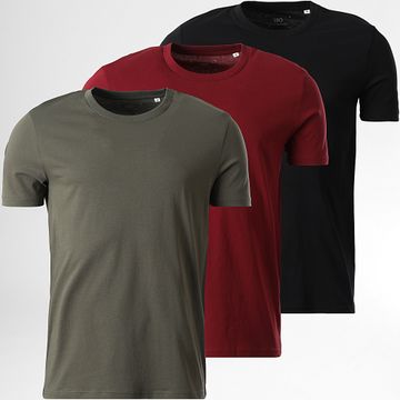 LBO - Lote de 3 Camisetas Regular Negro Burdeos Verde Caqui
