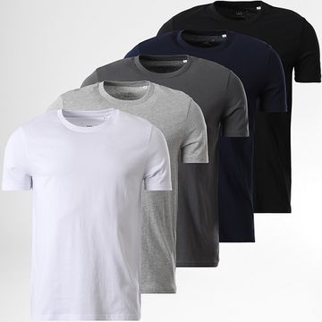 LBO - Lote de 5 Camisetas Regular Negro Blanco Gris Heather Azul Carbón Azul Marino