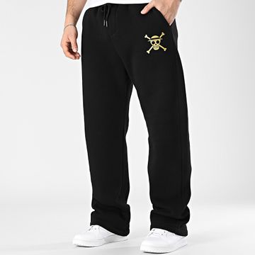 One Piece - Mugiwara Pantalones Jogging Pata Ancha Negro Oro