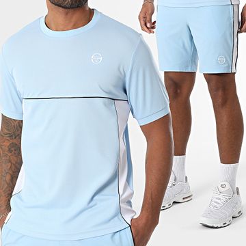 Sergio Tacchini - Deriva 41015 41017 Conjunto de camiseta y pantalón corto azul claro y blanco