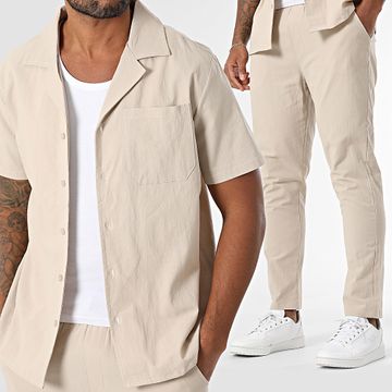 Zayne Paris  - Conjunto de camisa de manga corta y pantalón 098 Beige