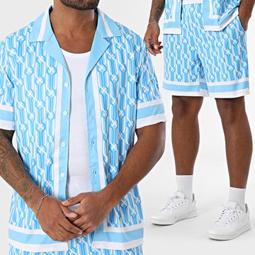 Zayne Paris  - Conjunto de camisa de manga corta y pantalón corto de jogging 087 Azul claro Blanco