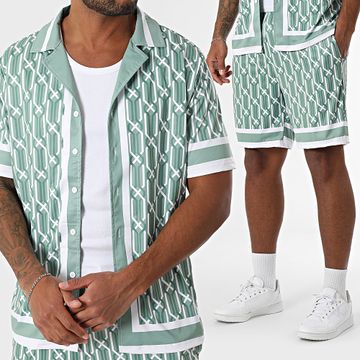 Zayne Paris  - Conjunto de camisa de manga corta y pantalón corto 087 Verde Blanco