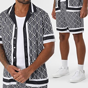 Zayne Paris  - Conjunto de camisa de manga corta y pantalón corto de jogging 087 Negro Blanco