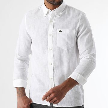 Lacoste - Camisa Manga Larga Logo Cocodrilo Bordado Blanco
