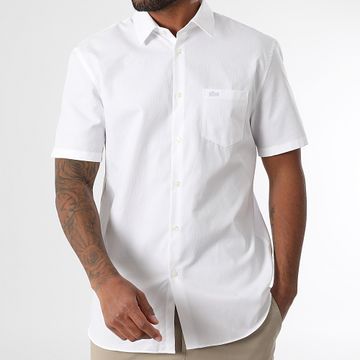 Lacoste - Camisa Manga Corta Bolsillo Regular Fit Logo Cocodrilo Bordado Blanco