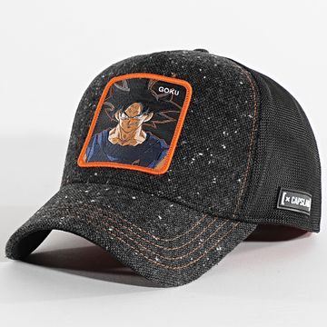 Capslab - Gorra Goku Trucker Negra Heather Naranja