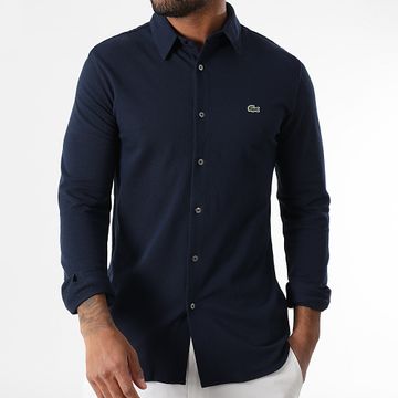 Lacoste - Camisa Manga Larga Logo Cocodrilo Bordada Slim Fit Azul Marino