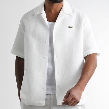 Lacoste - Waffle Logo Cocodrilo Bordado Camisa Manga Corta Blanca