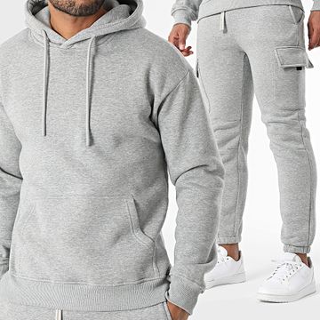 Classic Series - Conjunto de sudadera con capucha y pantalón cargo liso 028 Heather Grey