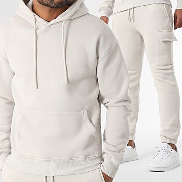 Classic Series - Conjunto de sudadera con capucha y pantalón cargo liso 028 Gris claro