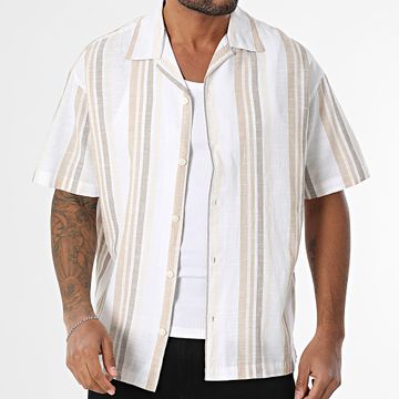 Jack And Jones - Verano Blanco Beige Camisa de rayas de manga corta
